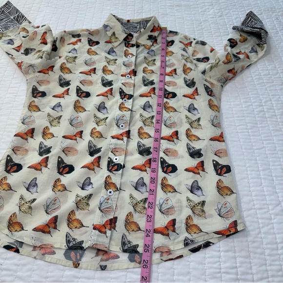 TIZZIE 100% COTTON 3/4 SLEEVE ROME SHIRT NEUTRAL BUTTERFLIES VOILE - Picture 4 of 14